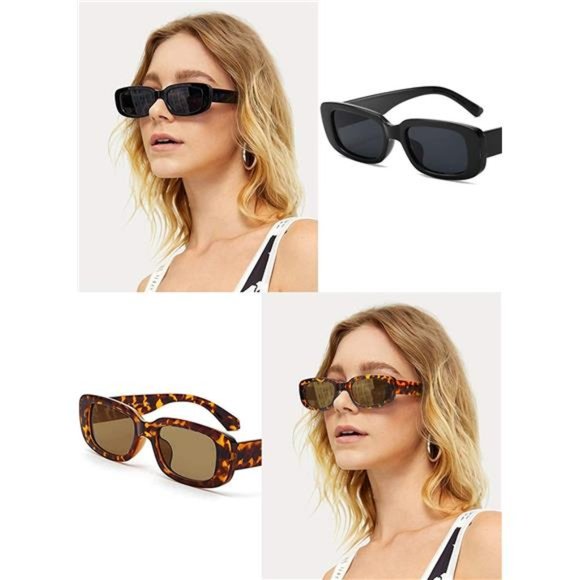 4 Pack Retro Sunglasses Vintage Sunglasses Small Square Rectangle 90s Glasses - Picture 7 of 7